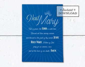 Hail Mary Greeting Card - Mother's Day - Instant Download - DIY Downloadable PDF 5"x7"