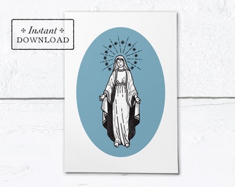 Mary Greeting Card - Mother's Day - Instant Download - DIY Downloadable PDF 5"x7"