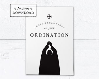 Catholic Priest Ordination Card Black & White - Instant Download - DIY Downloadable PDF 5"x7"