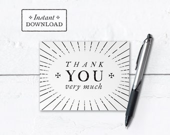 Catholic Thank You Note Black & White Instant Download - DIY Downloadable PDF A2 4.25”x5.5"