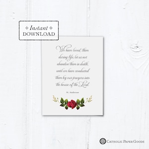 Catholic Mass for the Deceased Explanation Card Instant Download White Red Rose PDF A2 4.25x5.5, All Souls Day, Holy Souls, November