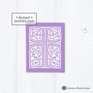 Catholic Lilac Cross Vines Multi-purpose Printable Greeting Card Printable Catholic Graduation Baptism Communion Confirmation Card 4.25x5.5