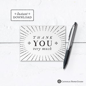Catholic Thank You Note Black & White Instant Download - DIY Downloadable PDF A2 4.25”x5.5"