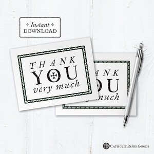 Catholic Thank You Note Black & White Border Instant Download - DIY Downloadable PDF A2 4.25”x5.5"