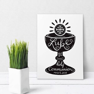 Catholic First Communion PERSONALIZED Greeting Card Black & White - Downloadable PDF 5"x7"