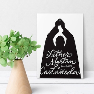 Catholic Ordination PERSONALIZED Greeting Card Black & White - Downloadable PDF 5"x7"