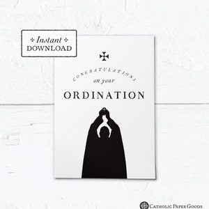 Catholic Priest Ordination Card Black & White - Instant Download - DIY Downloadable PDF 5"x7"