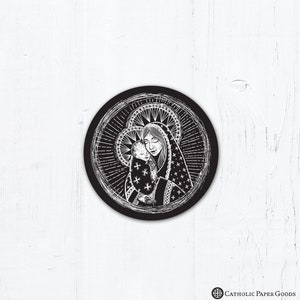 Madonna and Child Digital Woodcut - Catholic Vinyl Sticker 2&quot; x 2&quot; Peel & Stick - Weatherproof