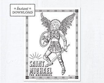 Catholic Coloring Page - Saint Michael - Catholic Saints - Printable Coloring Page - Digital - PDF