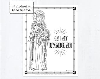 Catholic Coloring Page - Saint Dymphna - Catholic Saints - Printable Coloring Page - Digital - PDF