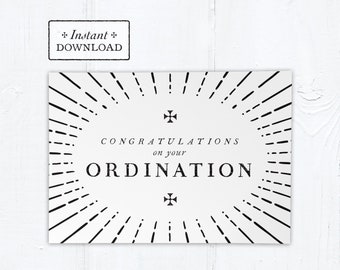 Catholic Ordination Card Congratulatory Black & White - Instant Download - DIY Downloadable PDF 5"x7"