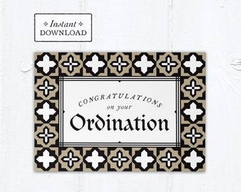 Catholic Ordination Card Priest or Deacon - Instant Download - DIY Downloadable PDF 5"x7"