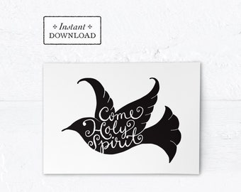 Catholic Confirmation Greeting Card Black & White - Come Holy Spirit - Instant Download - DIY Downloadable PDF 5"x7"