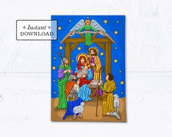 Catholic Christmas Card The Nativity of Jesus Instant Download - DIY Downloadable PDF 5" x 7” A7