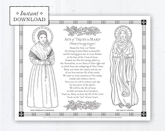 Catholic Coloring Page, Our Lady of Lourdes, Saint Bernadette Soubirous, Catholic Saints, Prayer, Printable Coloring Page, Digital, PDF