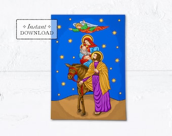 Catholic Christmas Card The Flight to Egypt Instant Download - DIY Downloadable PDF 5" x 7” A7