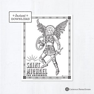 Catholic Coloring Page - Saint Michael - Catholic Saints - Printable Coloring Page - Digital - PDF