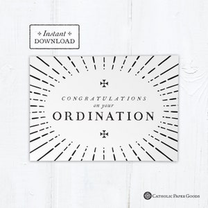 Catholic Ordination Card Congratulatory Black & White - Instant Download - DIY Downloadable PDF 5"x7"