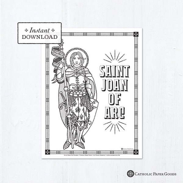 Catholic Coloring Page - Saint Joan of Arc - Catholic Saints - Printable Coloring Page - Digital - PDF