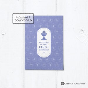 Catholic First Communion Blessings Card Purple - Instant Download - DIY Downloadable PDF 5&quot;x7&quot;