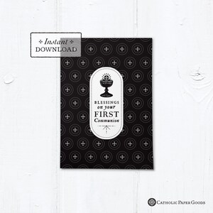 Catholic First Communion Blessings Card Black & White - Instant Download - DIY Downloadable PDF 5&quot;x7&quot;