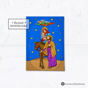 Catholic Christmas Card The Flight to Egypt Instant Download - DIY Downloadable PDF 5" x 7” A7
