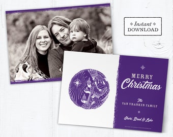 Catholic Christmas Card - Digital Photoshop Christmas Photo Card Template Three Kings - DIY - PSD Template - Photo Christmas Card Template