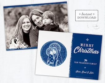 Catholic Christmas Card - Digital Photoshop Christmas Photo Card Template Mary & Jesus - DIY - PSD Template - Photo Christmas Card Template