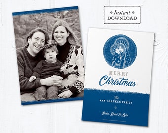 Catholic Christmas Card - Digital Photoshop Christmas Photo Card Template Mary & Jesus - DIY - PSD Template - Photo Christmas Card Template