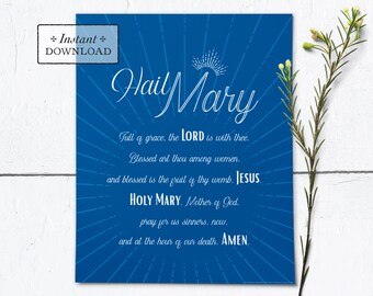 Hail Mary Frameable Printable Catholic Art Print 8x10 Catholic Decor Dorm Decor Graduation Gift Mother's Day Gift
