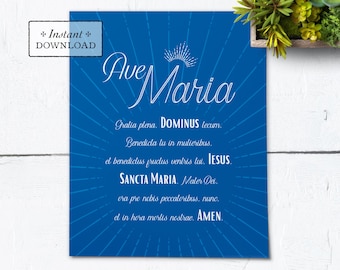 Hail Mary LATIN Frameable Art Print - Instant Download - DIY Downloadable PDF 8"x10"