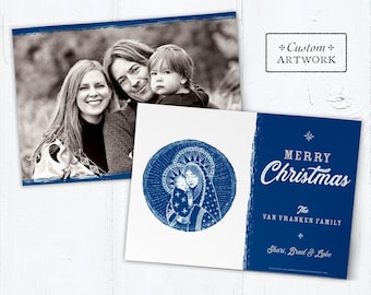 Catholic Christmas Photo Card Customizable Mary & Jesus, Print it Yourself, Portrait or Landscape Printable Template 5x7 Catholic Photo Card