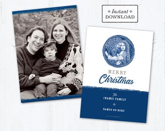 Catholic Christmas Card - Digital Photoshop Christmas Photo Card Template Holy Family - DIY - PSD Template - Photo Christmas Card Template