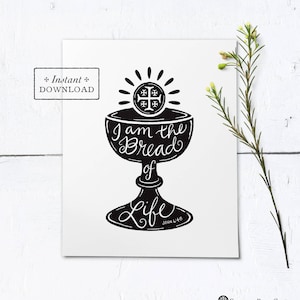 Catholic First Communion Frameable Black & White Art Print - Instant Download - DIY Downloadable PDF 8&quot;x10&quot;