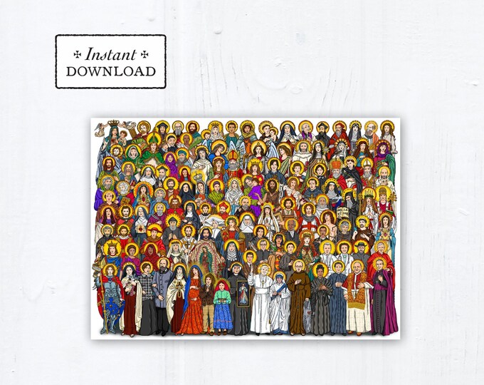 All Saints Greeting Card 5x7 OR Art Print, Instant Download, DIY Downloadable PDF 5"x7" All Saints Day Catholic Saints