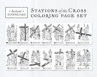 Catholic Coloring Pages - Stations of the Cross - Bundle of 14 - Lent Activity for Kids - Printable Coloring Pages - Digital - PDF
