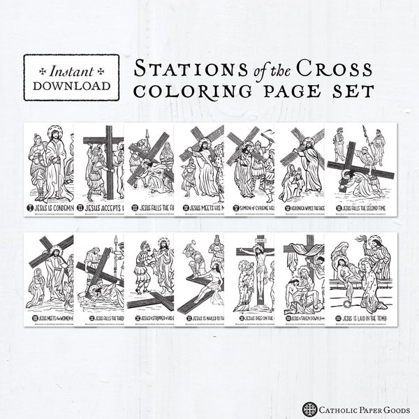 Stations of the Cross Coloring Pages, 14 Catholic Lent Coloring Pages, Lent Activity for Kids, Printable Lent Coloring Pages, Lent for Kids