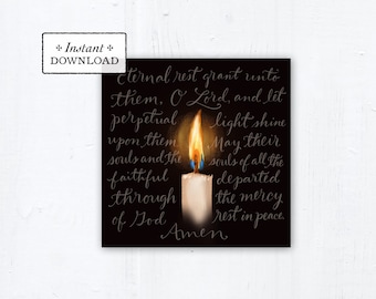 Eternal Rest Prayer Candle Catholic Sympathy Card Square Instant Download, Catholic Sympathy Card, All Souls, November, 5.25" x 5.25”