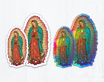 Our Lady of Guadalupe Die Cut Vinyl Sticker White or Holographic Sticker 3" OR 4" Tall Peel & Stick Holographic Catholic Sticker