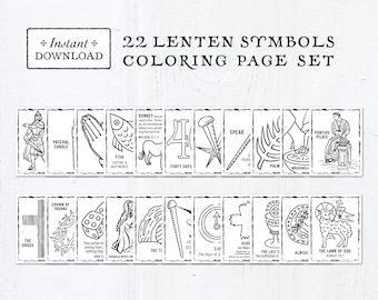 Catholic Coloring Pages - Lenten Symbols - Bundle of 22 - Lent Activity for Kids - Printable Coloring Pages - Digital - PDF