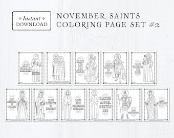 Catholic Coloring Pages - November Saints Set #2 - Bundle of 11 - Catholic Saints - Printable Coloring Pages - Digital - PDF Download