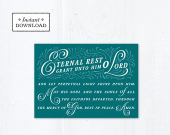 Eternal Rest Grant HIM Catholic Sympathy Card Teal 5x7 Instant Download, PDF Catholic Greeting Card All Souls Day Holy Souls, November