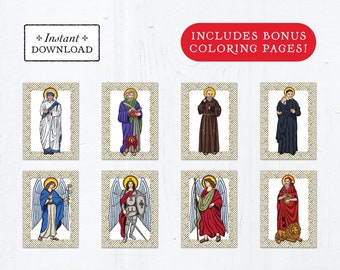 Catholic Saint Flash Cards September Set #1 - Printable - PLUS Bonus Coloring Pages! DIY Downloadable PDF - 8.5x11 - 8 Total Saint Cards