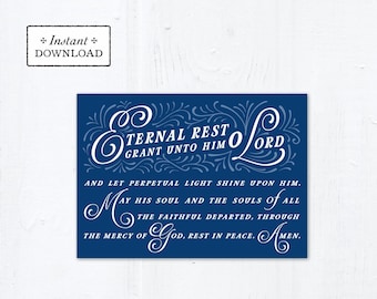 Eternal Rest Grant HIM Catholic Sympathy Card Blue 5x7 Instant Download - DIY Downloadable PDF 5" x 7” A7 Catholic Greeting Card
