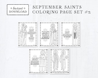 Catholic Coloring Pages - September Saints Set #2 - Bundle of 5 - Catholic Saints - Printable Coloring Pages - Digital - PDF Download