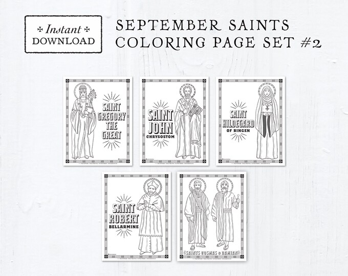 Catholic Coloring Pages - September Saints Set #2 - Bundle of 5 - Catholic Saints - Printable Coloring Pages - Digital - PDF Download