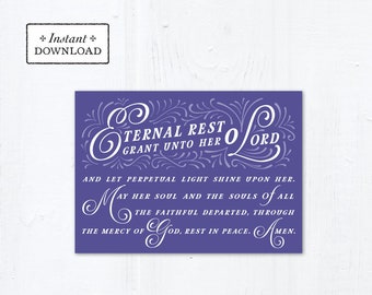 Eternal Rest Grant HER Catholic Sympathy Card Purple 5x7 Instant Download - DIY Downloadable PDF 5" x 7” A7 Catholic Greeting Card
