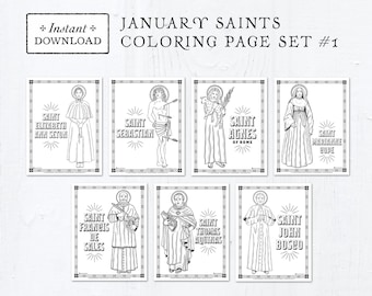 Catholic Coloring Pages - January Saints Set #1 - Bundle of 7 - Catholic Saints - Printable Coloring Pages - Digital - PDF Download