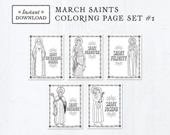 Catholic Coloring Pages - March Saints Set #1 - Bundle of 5 - Catholic Saints - Printable Coloring Pages - Digital - PDF Download