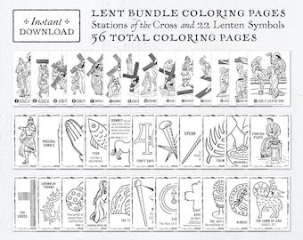 Stations of the Cross Coloring Pages AND Lent Symbols Coloring Pages Bundle of 36, Lent Activity for Kids, Printable Lent Coloring Pages